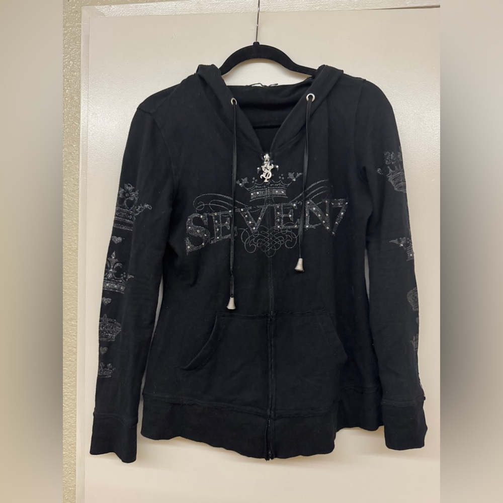 Seven7 Black Graphic zip up Hoodie for Women